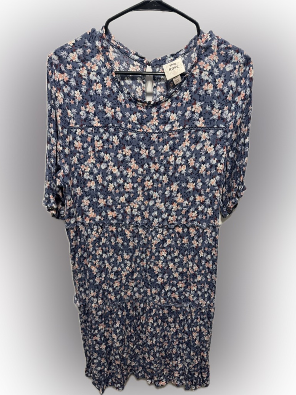 Knox Rose Navy Floral Short Sleeve Dress with Pink & White Blooms